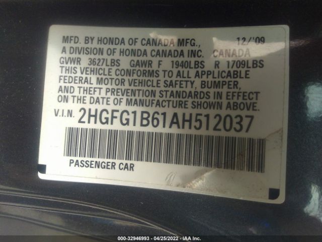 Photo 8 VIN: 2HGFG1B61AH512037 - HONDA CIVIC CPE 