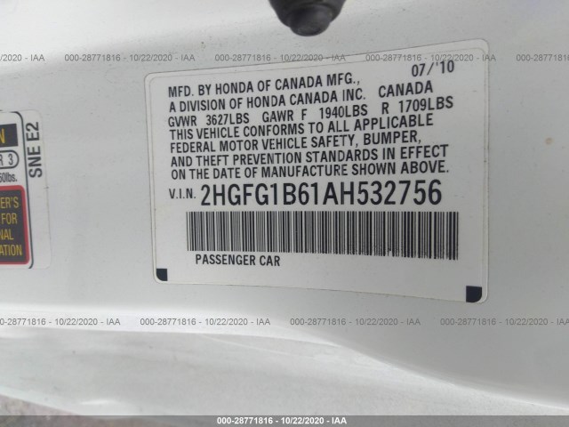 Photo 8 VIN: 2HGFG1B61AH532756 - HONDA CIVIC CPE 