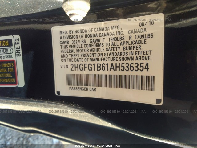 Photo 8 VIN: 2HGFG1B61AH536354 - HONDA CIVIC CPE 