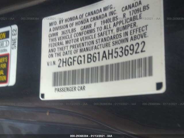 Photo 8 VIN: 2HGFG1B61AH536922 - HONDA CIVIC CPE 