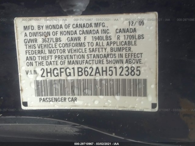 Photo 8 VIN: 2HGFG1B62AH512385 - HONDA CIVIC CPE 