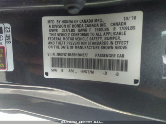 Photo 8 VIN: 2HGFG1B62BH504577 - HONDA CIVIC CPE 