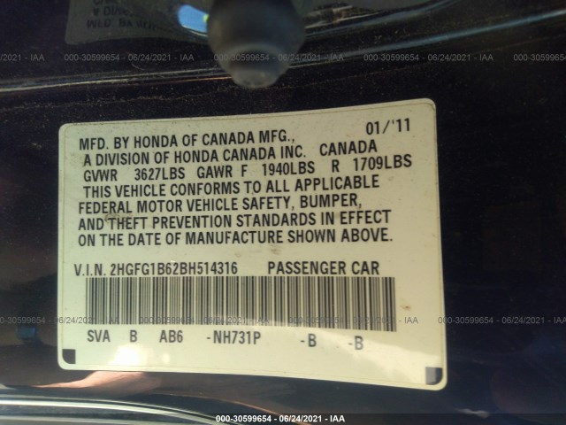 Photo 8 VIN: 2HGFG1B62BH514316 - HONDA CIVIC CPE 