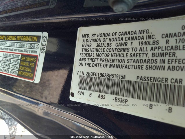 Photo 8 VIN: 2HGFG1B62BH519158 - HONDA CIVIC CPE 