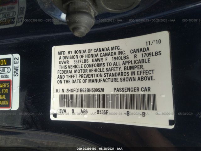 Photo 8 VIN: 2HGFG1B63BH509528 - HONDA CIVIC CPE 