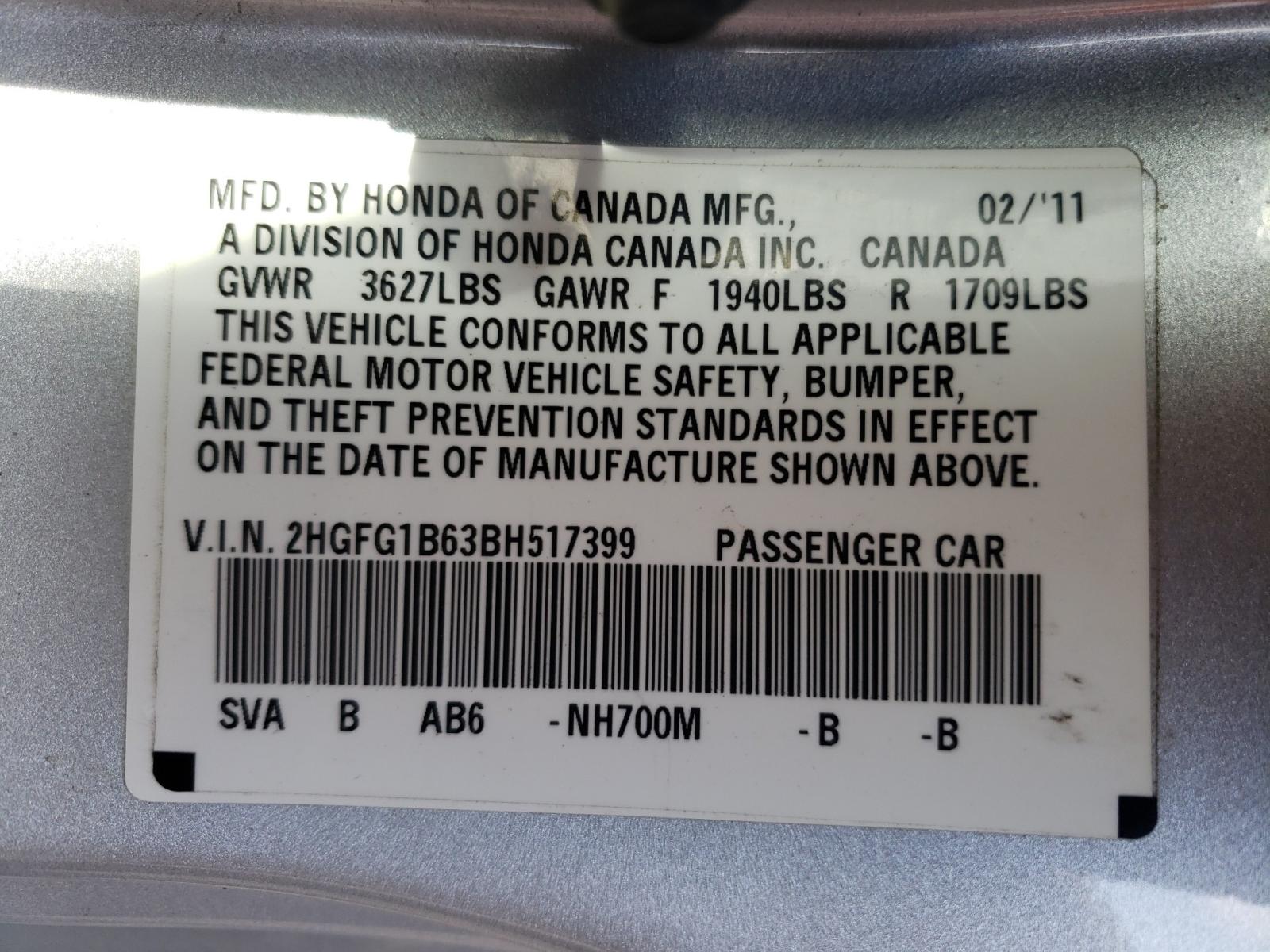 Photo 9 VIN: 2HGFG1B63BH517399 - HONDA CIVIC LX 