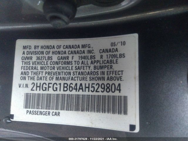 Photo 8 VIN: 2HGFG1B64AH529804 - HONDA CIVIC CPE 