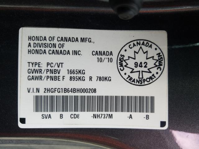 Photo 9 VIN: 2HGFG1B64BH000208 - HONDA CIVIC LX 