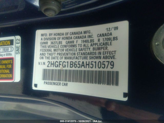 Photo 8 VIN: 2HGFG1B65AH510579 - HONDA CIVIC CPE 