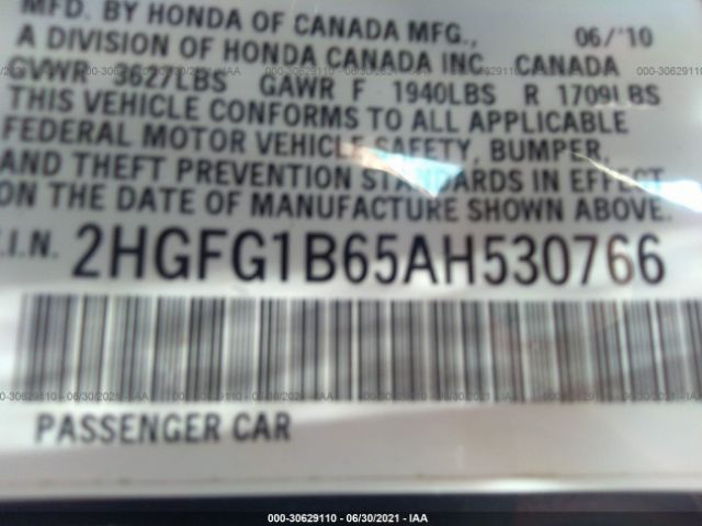 Photo 8 VIN: 2HGFG1B65AH530766 - HONDA CIVIC CPE 