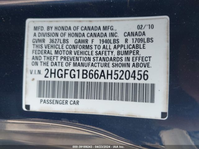 Photo 8 VIN: 2HGFG1B66AH520456 - HONDA CIVIC SDN 