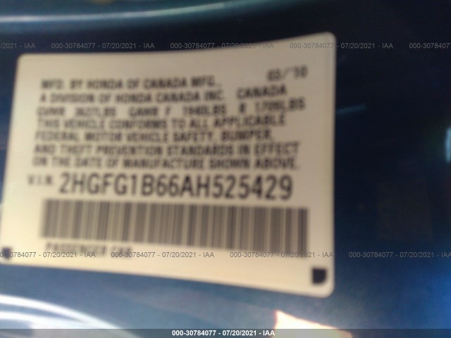 Photo 8 VIN: 2HGFG1B66AH525429 - HONDA CIVIC CPE 