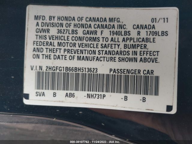 Photo 8 VIN: 2HGFG1B66BH513623 - HONDA CIVIC 