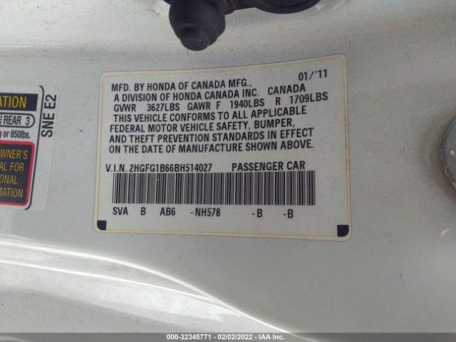 Photo 8 VIN: 2HGFG1B66BH514027 - HONDA CIVIC CPE 