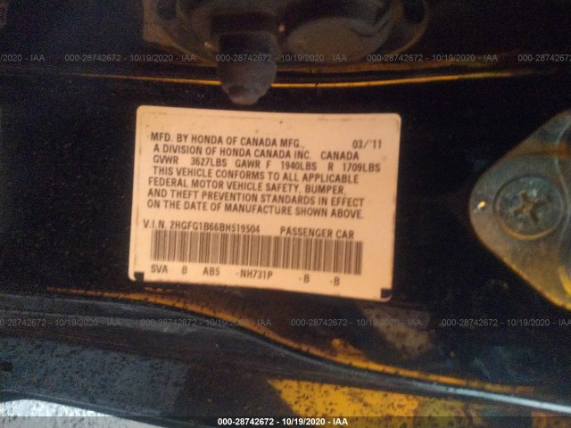 Photo 8 VIN: 2HGFG1B66BH519504 - HONDA CIVIC CPE 