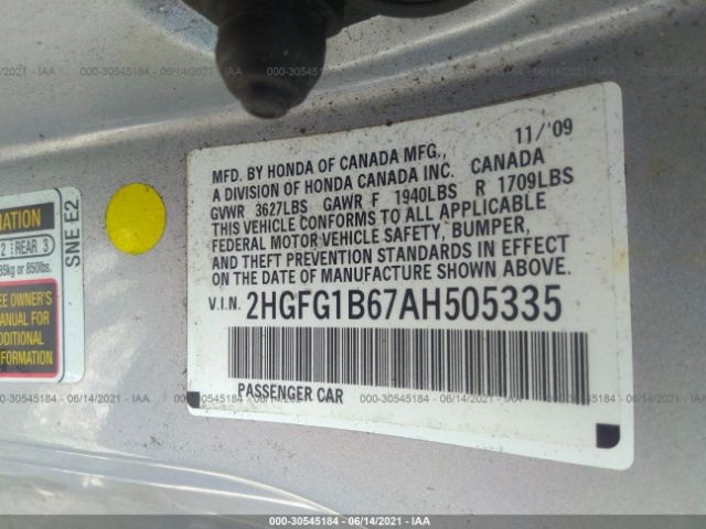 Photo 8 VIN: 2HGFG1B67AH505335 - HONDA CIVIC CPE 