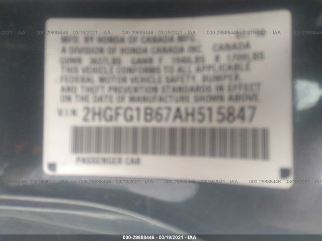 Photo 8 VIN: 2HGFG1B67AH515847 - HONDA CIVIC CPE 