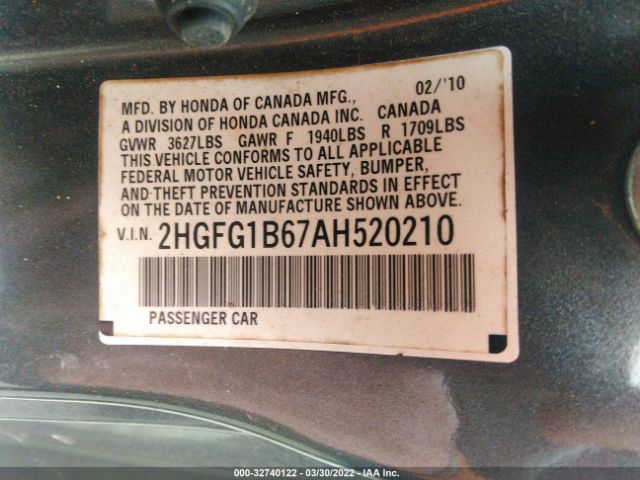 Photo 8 VIN: 2HGFG1B67AH520210 - HONDA CIVIC CPE 