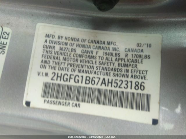 Photo 8 VIN: 2HGFG1B67AH523186 - HONDA CIVIC CPE 