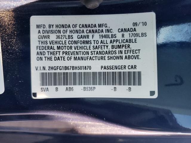 Photo 9 VIN: 2HGFG1B67BH501870 - HONDA CIVIC LX 