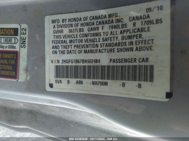 Photo 8 VIN: 2HGFG1B67BH502484 - HONDA CIVIC CPE 