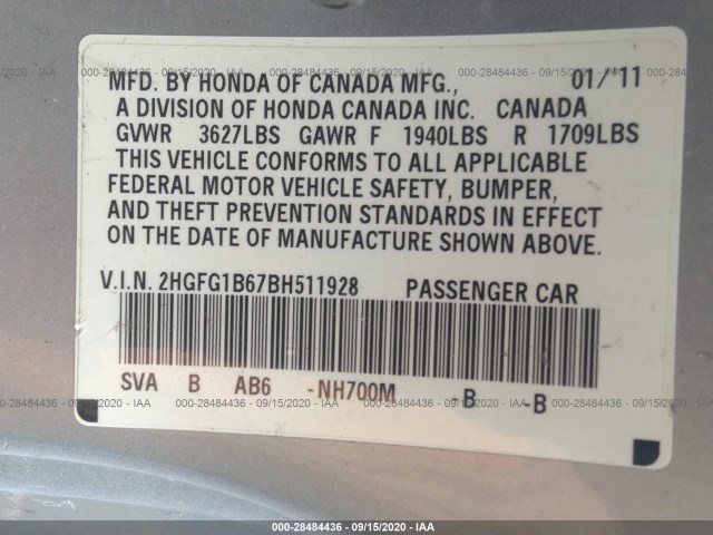 Photo 8 VIN: 2HGFG1B67BH511928 - HONDA CIVIC CPE 