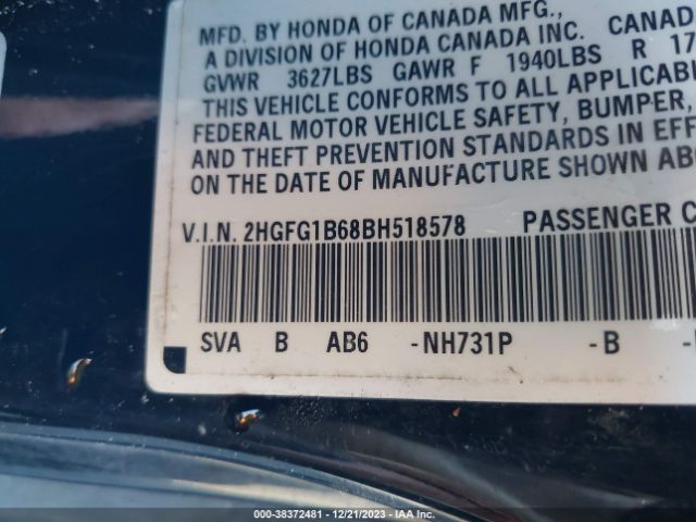 Photo 8 VIN: 2HGFG1B68BH518578 - HONDA CIVIC 