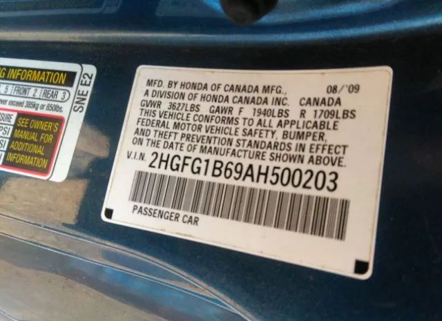 Photo 8 VIN: 2HGFG1B69AH500203 - HONDA CIVIC CPE 