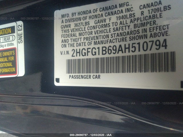 Photo 8 VIN: 2HGFG1B69AH510794 - HONDA CIVIC CPE 