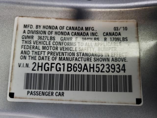 Photo 9 VIN: 2HGFG1B69AH523934 - HONDA CIVIC LX 