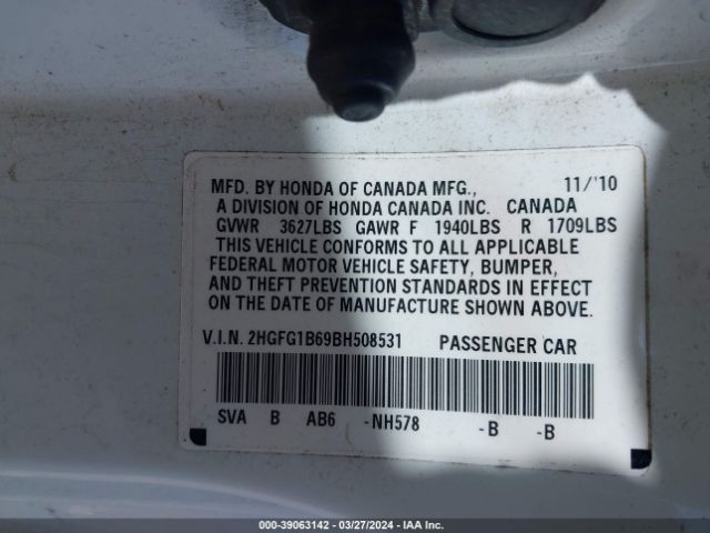 Photo 8 VIN: 2HGFG1B69BH508531 - HONDA CIVIC 