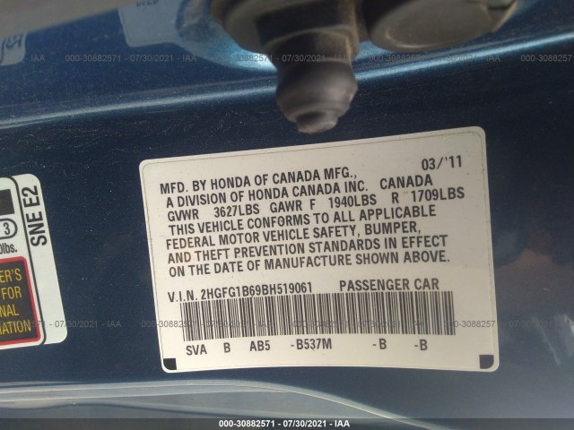 Photo 8 VIN: 2HGFG1B69BH519061 - HONDA CIVIC CPE 