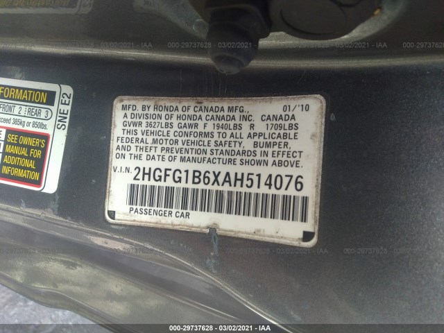 Photo 8 VIN: 2HGFG1B6XAH514076 - HONDA CIVIC CPE 