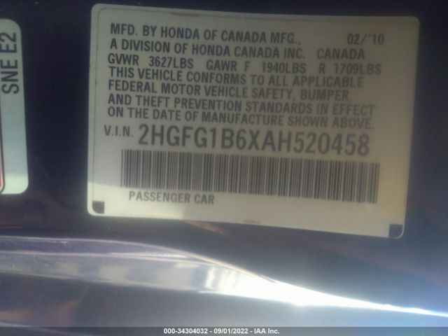 Photo 8 VIN: 2HGFG1B6XAH520458 - HONDA CIVIC 