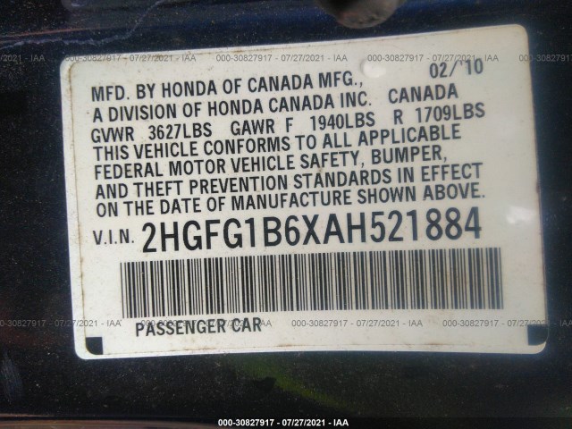 Photo 8 VIN: 2HGFG1B6XAH521884 - HONDA CIVIC CPE 