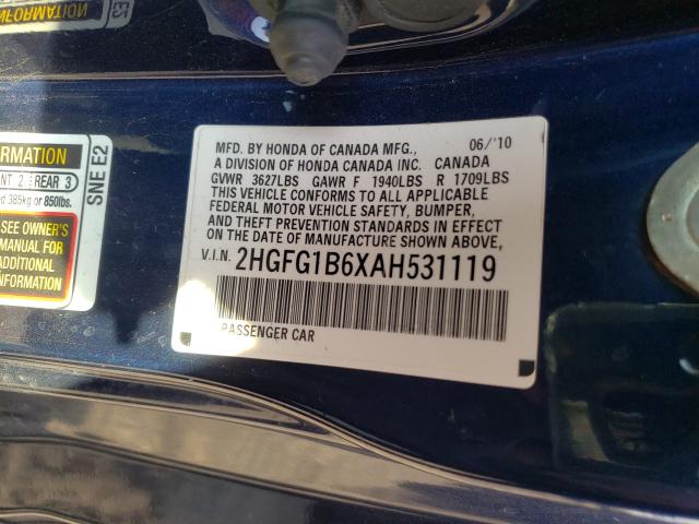 Photo 9 VIN: 2HGFG1B6XAH531119 - HONDA CIVIC LX 