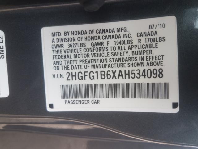 Photo 9 VIN: 2HGFG1B6XAH534098 - HONDA CIVIC CPE 