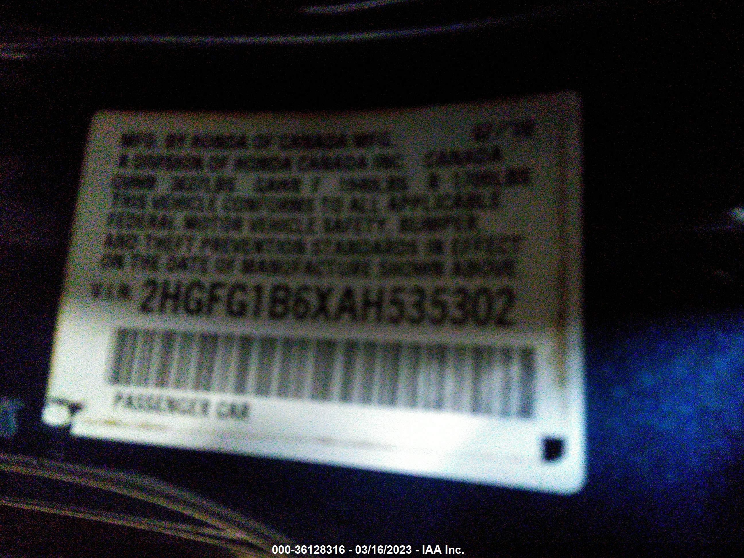 Photo 8 VIN: 2HGFG1B6XAH535302 - HONDA CIVIC 