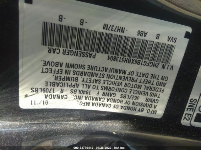 Photo 8 VIN: 2HGFG1B6XBH513804 - HONDA CIVIC CPE 