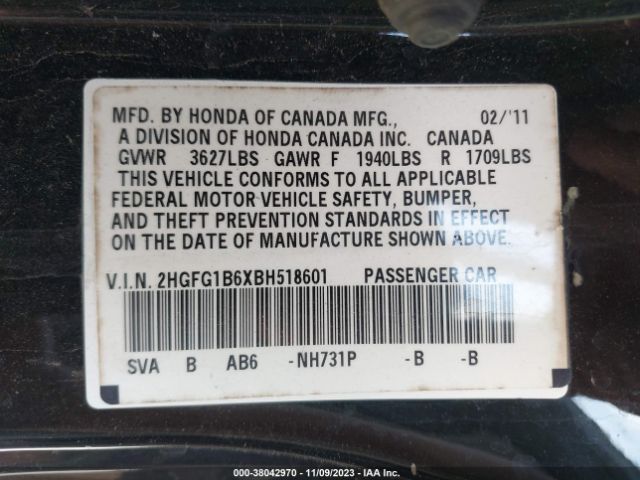 Photo 8 VIN: 2HGFG1B6XBH518601 - HONDA CIVIC 