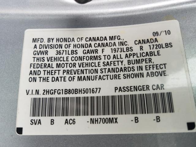 Photo 9 VIN: 2HGFG1B80BH501677 - HONDA CIVIC EX 