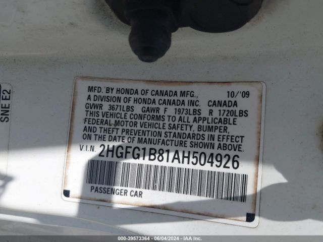 Photo 8 VIN: 2HGFG1B81AH504926 - HONDA CIVIC 