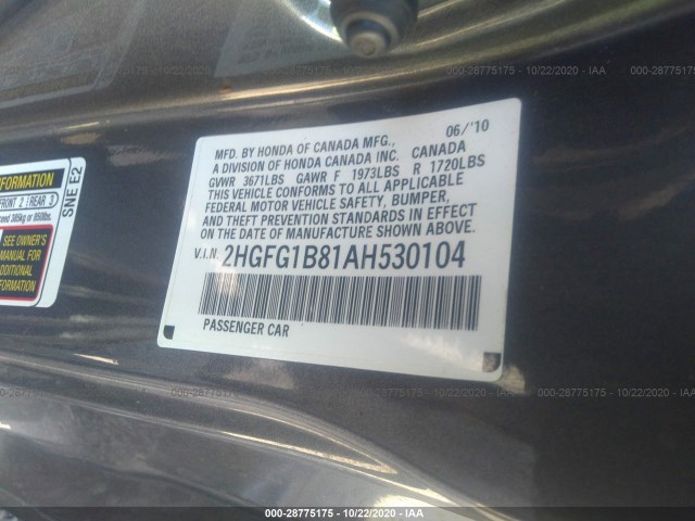 Photo 8 VIN: 2HGFG1B81AH530104 - HONDA CIVIC CPE 