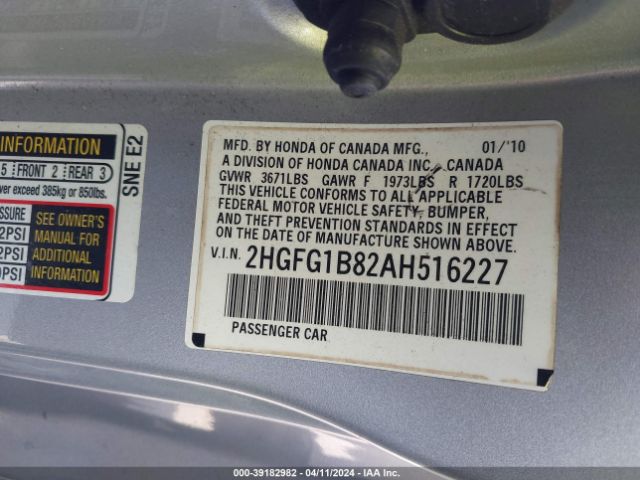 Photo 8 VIN: 2HGFG1B82AH516227 - HONDA CIVIC 