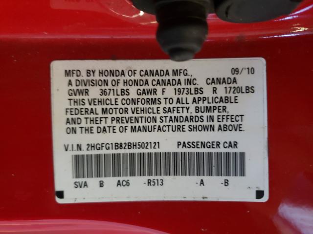 Photo 9 VIN: 2HGFG1B82BH502121 - HONDA CIVIC EX 