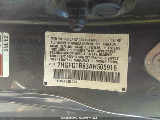 Photo 8 VIN: 2HGFG1B83AH505916 - HONDA CIVIC CPE 