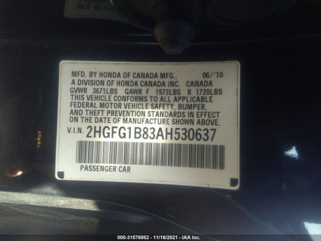 Photo 8 VIN: 2HGFG1B83AH530637 - HONDA CIVIC CPE 