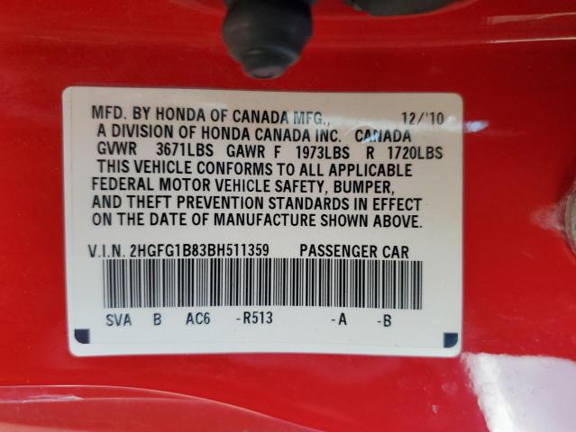 Photo 11 VIN: 2HGFG1B83BH511359 - HONDA CIVIC 