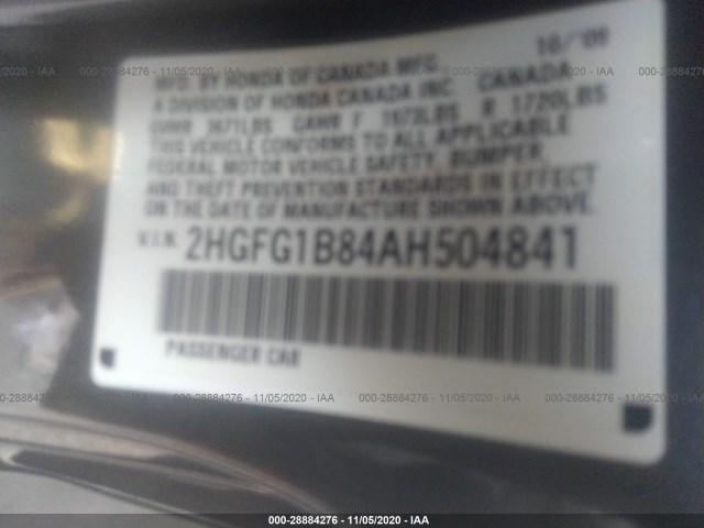 Photo 8 VIN: 2HGFG1B84AH504841 - HONDA CIVIC CPE 