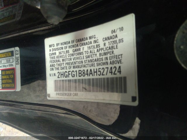 Photo 8 VIN: 2HGFG1B84AH527424 - HONDA CIVIC CPE 